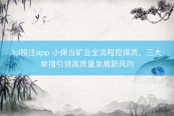 lol投注app 小保当矿业全流程控煤质,三大举措引领高质量发展新风向