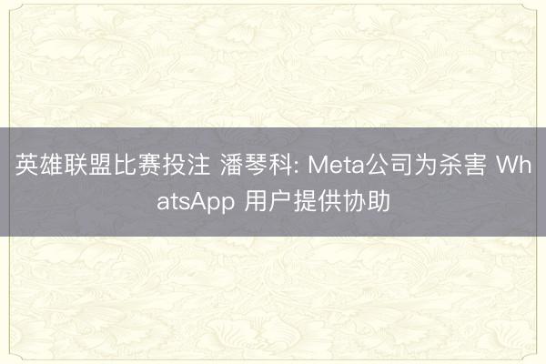 英雄联盟比赛投注 潘琴科: Meta公司为杀害 WhatsApp 用户提供协助