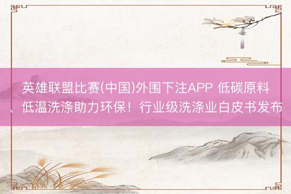 英雄联盟比赛(中国)外围下注APP 低碳原料、低温洗涤助力环保！行业级洗涤业白皮书发布
