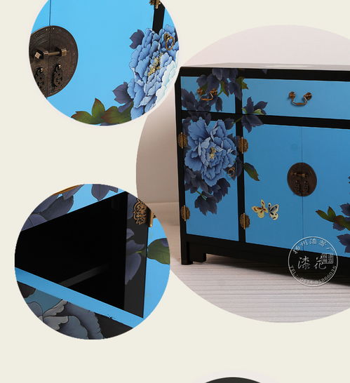 扬州漆器厂漆花牌彩绘牡丹三抽四门玄关柜储藏柜鞋柜 艺术品与实用家具的完美融合